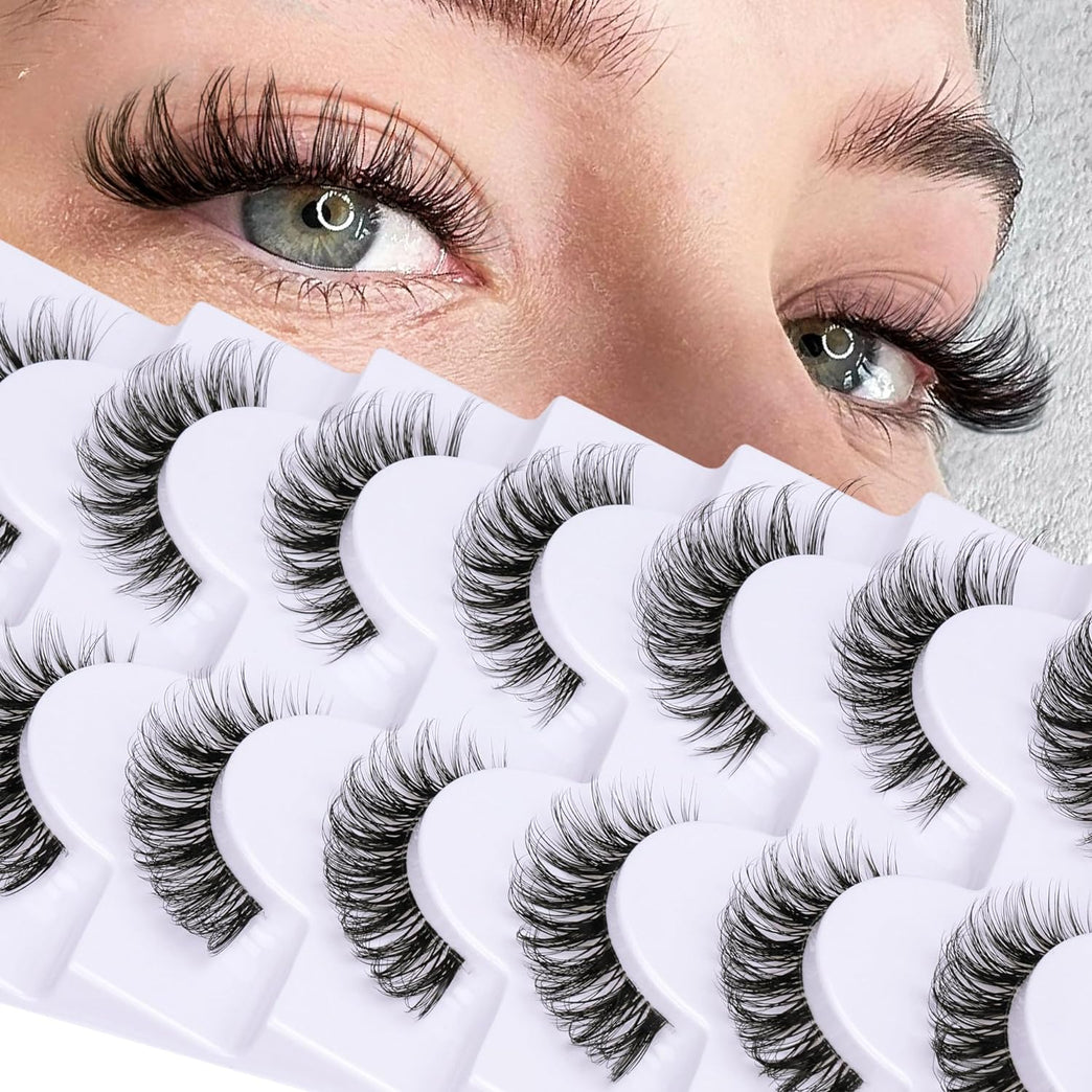 Goddvenus 7-pair Pack of Lightweight, Natural-looking CC Curl False Eyelashes with Clear Band - Wispy, Photogenic, and Easy to Apply 14mm Russian Lashes for an Eye-Catching, Confident Look