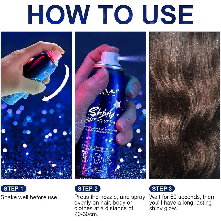 Instant Glitter Highlighter Spray for Body, Face, Hair and Clothes - Waterproof, Long-Lasting, Quick-Dry Shimmer for Parties, Nightclubs, and Stage Makeup (60ml)