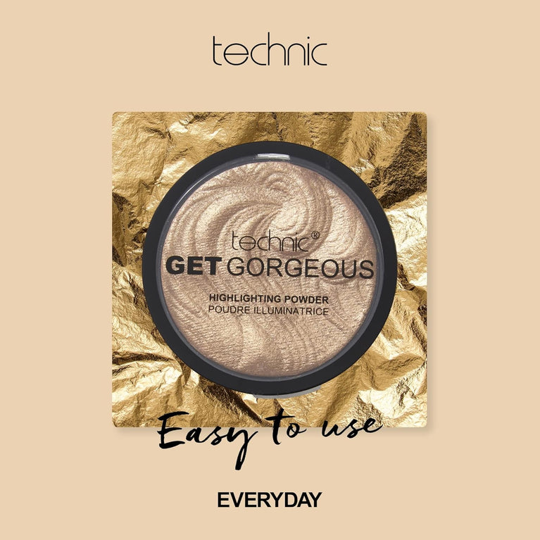 24CT Gold Radiance Boost: Technic's Get Gorgeous All-Day Wear Highlighting Powder - Versatile Shimmer Face Makeup Compact