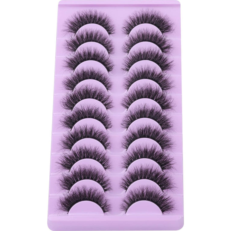 Wiwoseo 10 Pairs Handmade 3D Faux Mink Eyelashes, Lightweight Natural Wispy Fluffy False Lashes, 16MM Fox-Eye Style Fairy Lashes with Super Bend for Dramatic Look
