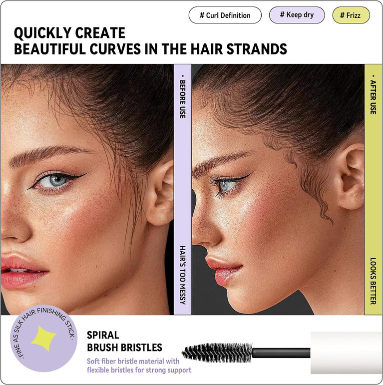 Double Head Hair Finishing Stick, Hair Mascara Brush Head & Comb Shaped Head Wax Stick, Flyaway Non-greasy Men Women Bangs Styling Products (ColorC 1pack)