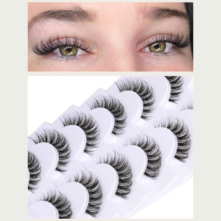 Goddvenus 7-pair Pack of Lightweight, Natural-looking CC Curl False Eyelashes with Clear Band - Wispy, Photogenic, and Easy to Apply 14mm Russian Lashes for an Eye-Catching, Confident Look