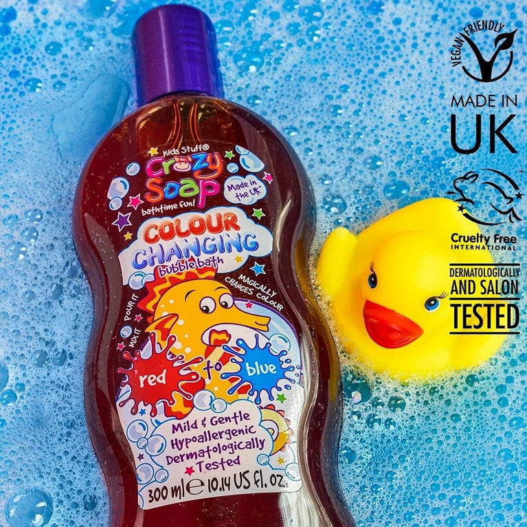 Kids Stuff Crazy Soap Colour Changing Bubble Bath, Red to Blue 300ml for Children's Bath Time Adventure