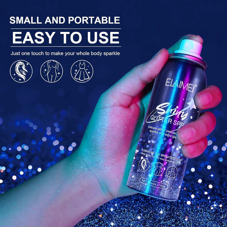 Pegciz Quick-Dry, Waterproof Body and Hair Shimmer Spray, Fragrant Glitter Hairspray for Festivals, Parties, and Gymnastic Competitions, Suitable for Body, Hair, and Clothing
