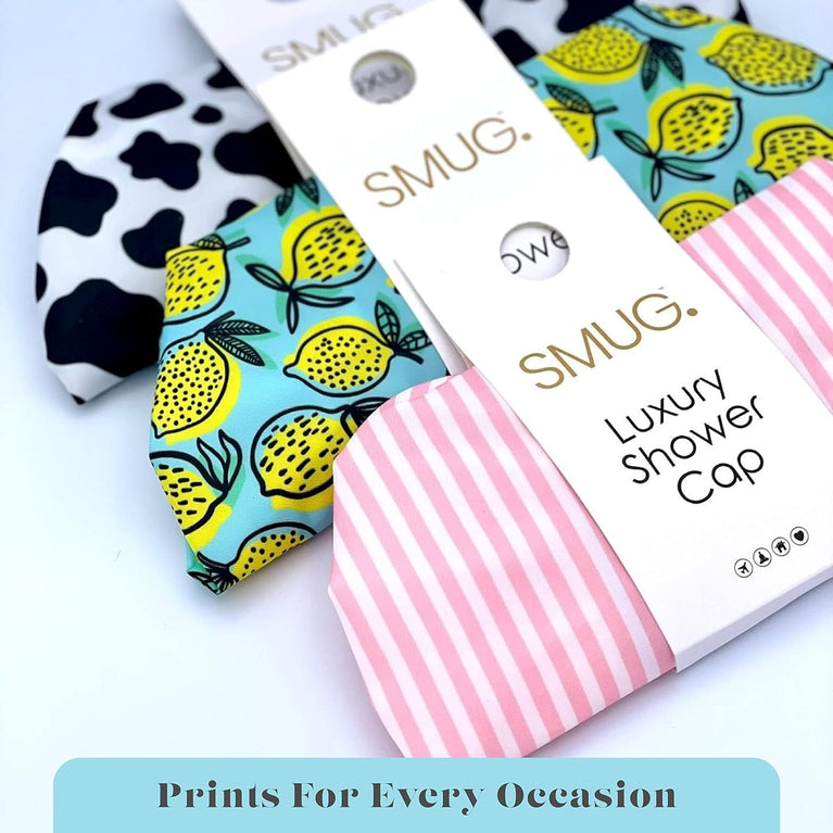 SMUG Waterproof Shower Cap with Elastic Lining and Four Prints Available