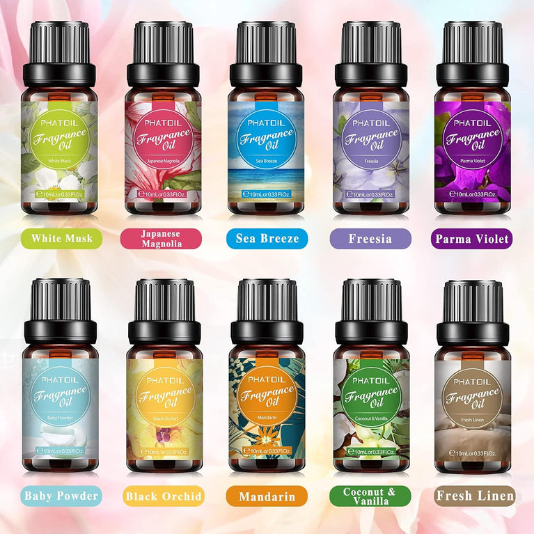 PHATOIL 10-Piece Fragrance Oils Set for Aromatherapy and Crafting