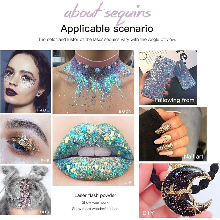 Veroa Festive Body and Hair Glitter Set - 12 Vibrant Colors for Parties, Festivals, and Raves (10g x 12PCS)