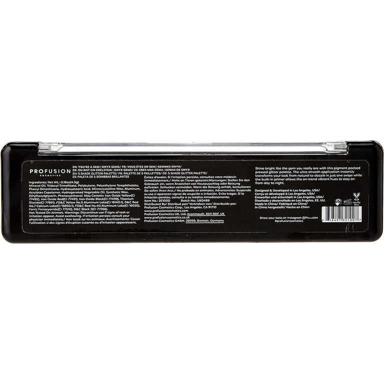 Profusion Cosmetics Glitter Bomb 5-Shade Eyeshadow Palette - Onyx Gems Edition