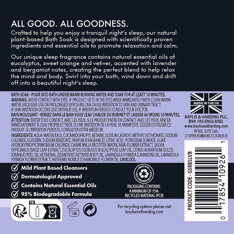 Lavender & Bergamot 500 ml Sleep Bath Soak, Pack of 4 - Vegan Friendly