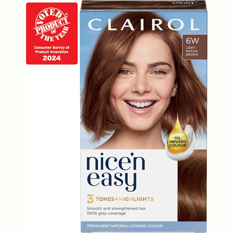 Clairol Nice'n Easy Crème, Light Mocha Brown Hair Dye - Salon Tones with Oil Infusion