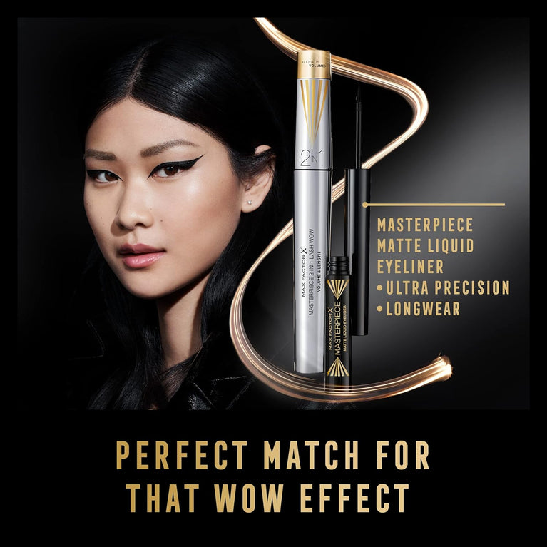 Max Factor Masterpiece 2-in-1 Lengthening and Volumising WOW Mascara, 001 Black, Long-Lasting and Vegan, 7.0 ml