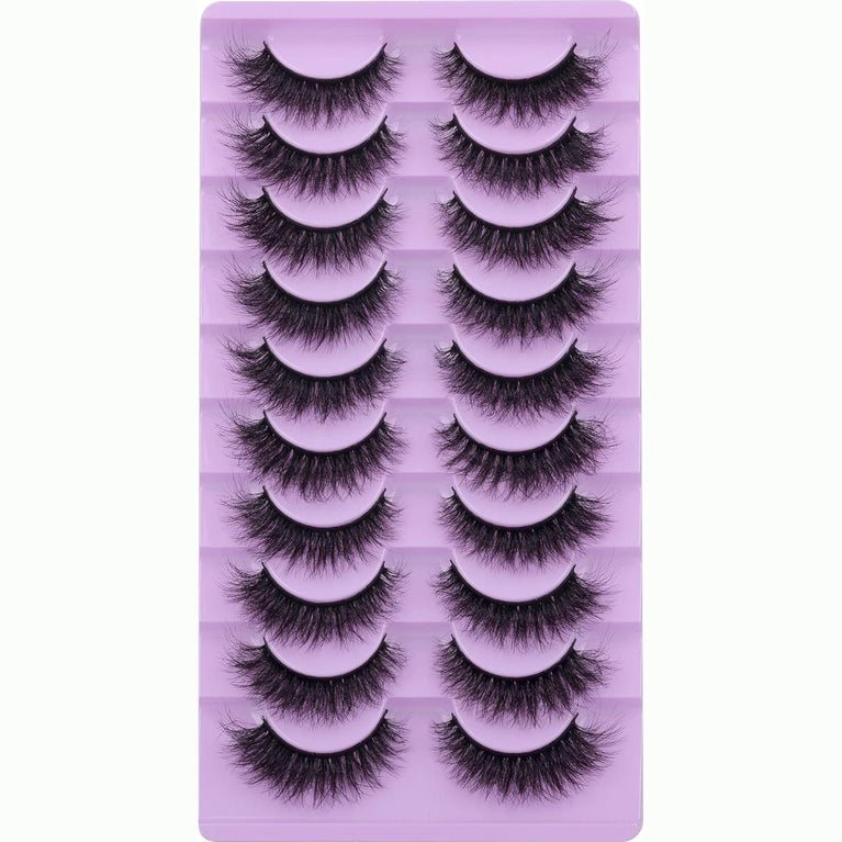 Wiwoseo 10 Pairs Handmade 3D Faux Mink Eyelashes, Lightweight Natural Wispy Fluffy False Lashes, 16MM Fox-Eye Style Fairy Lashes with Super Bend for Dramatic Look