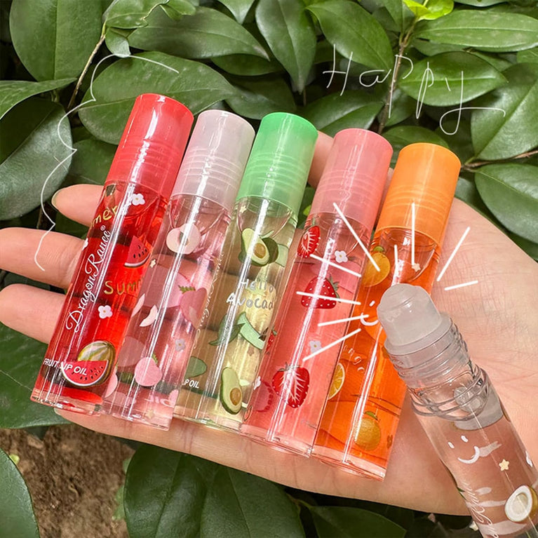 Mrettick 6-Piece Hydrating Lip Oil Set with Natural Ingredients and Roll-On Design - Moisturizing Lip Care Gift Box