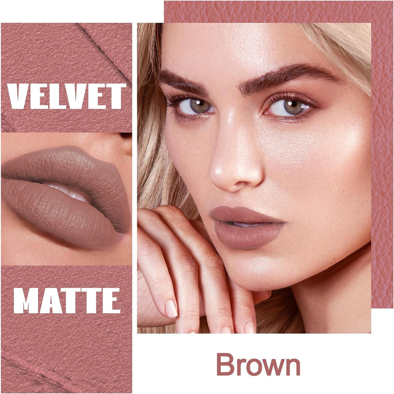 Handaiyan Matte Brown Lipstick - Waterproof, Highly Pigmented, Eco-Friendly Tube Design (Shade 05#Brown)