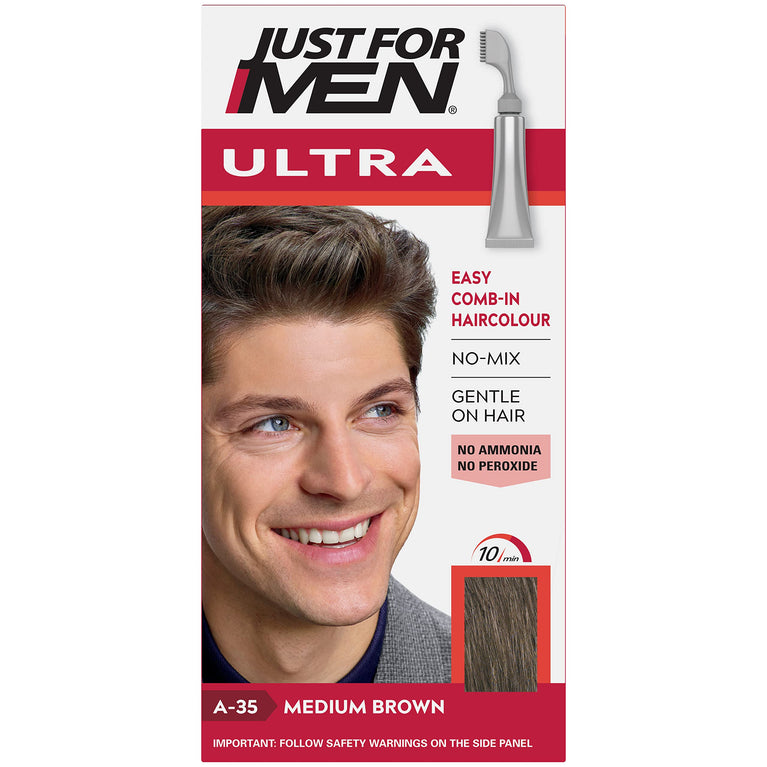 Touch of Brown: Men's Quick Comb-In Medium Brown Hair Dye for Short Hair, Eliminate Grey Hair – A35