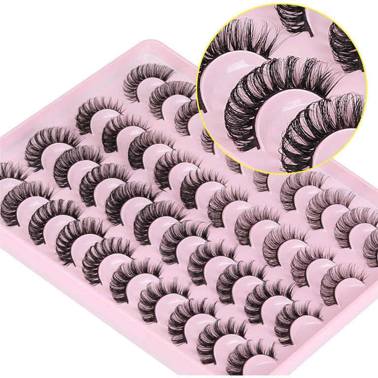 Ruairie Premium Synthetic Fiber D Curl Russian Faux Mink Eyelashes - 20 Pairs Variety Pack of 4 Styles for Natural Glam Look