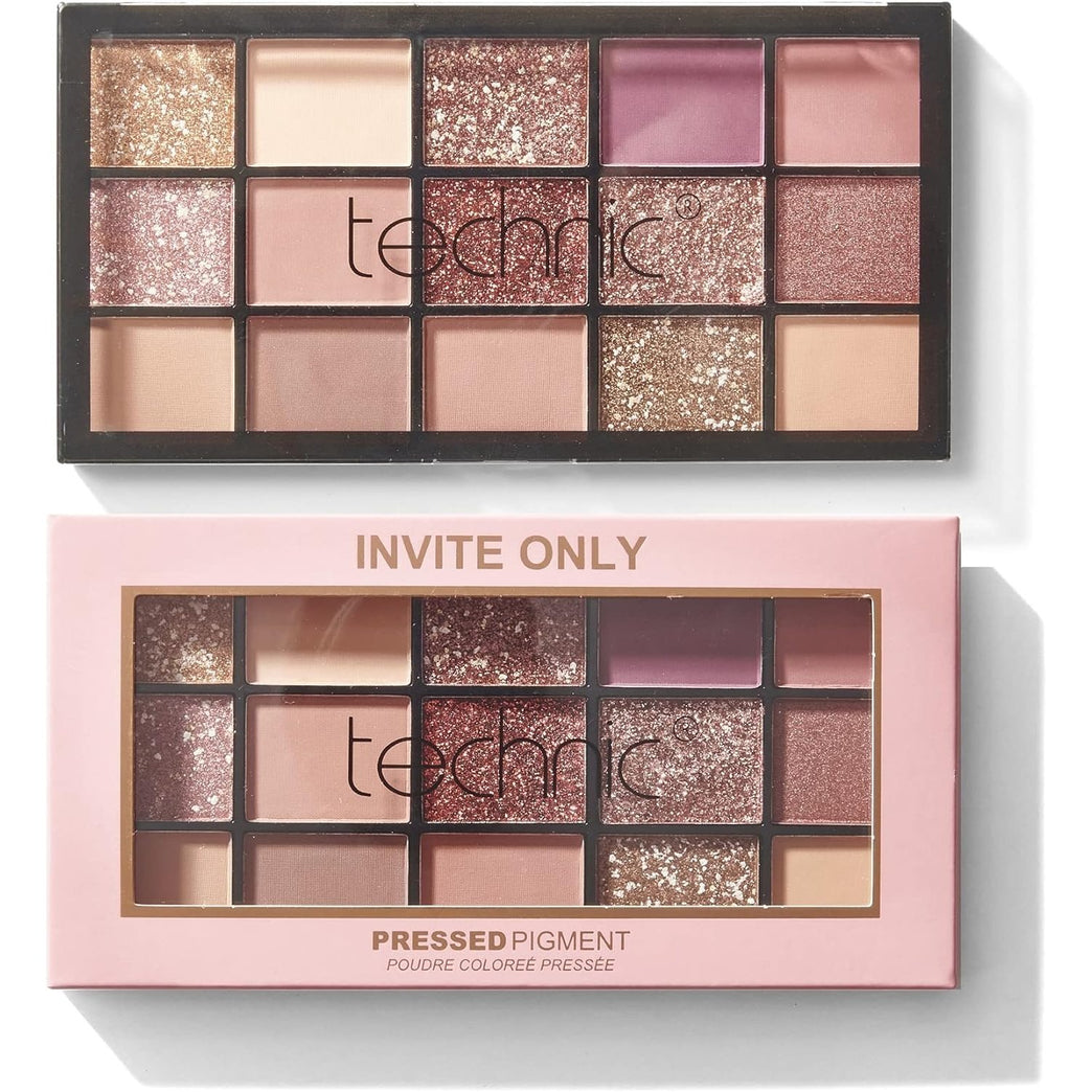 Technic Invite Only Ultimate Eyeshadow Palette - 15 Distinctive Shades in Glitters, Shimmers & Mattes for Versatile Day to Night Styles. Features Vibrant Pinks, Berries, and Neutrals. PETA Approved, 22.5g