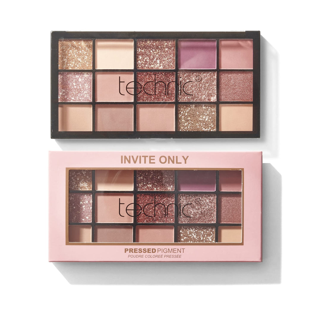 Technic Invite Only Ultimate Eyeshadow Palette - 15 Distinctive Shades in Glitters, Shimmers & Mattes for Versatile Day to Night Styles. Features Vibrant Pinks, Berries, and Neutrals. PETA Approved, 22.5g