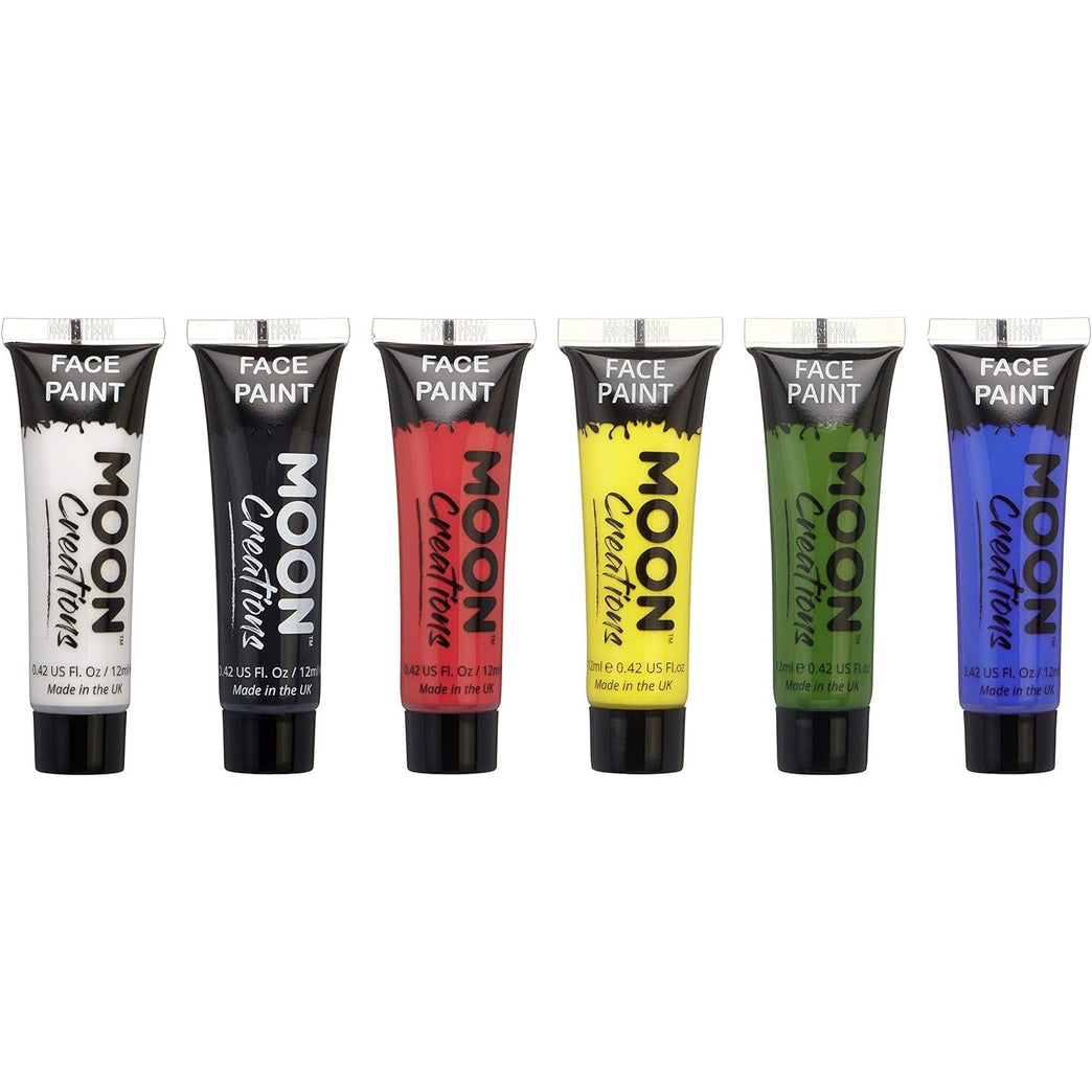 Moon Creations Ultimate Face & Body Paint Set - Long Lasting, Ready-to-Use, Non-Flake Paints - Perfect for Kids, Adults, Festivals, Fancy Dress, Halloween & More - Cruelty-Free, UK Made, 12ml Tubes