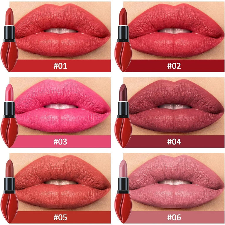 Duoffanny 6-Piece Matte Lipstick Kit in Vibrant Shades - Long-Wear, Waterproof, Non-Stick Formula for Women and Girls, Perfect Makeup Gift Set