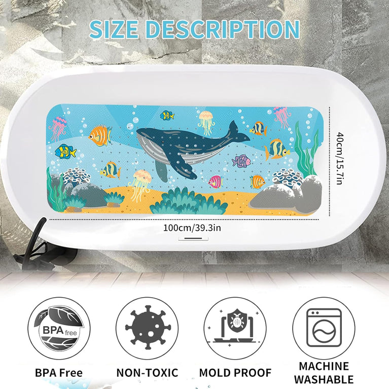 ZOUFRIDN Ocean Friends Non-Slip Bathtub Mat for Children & Baby, Blue