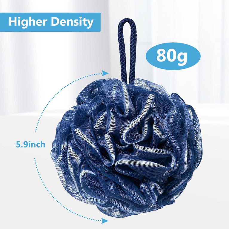 Large Navy Blue Bath Loofah Set of 4 for Men and Women