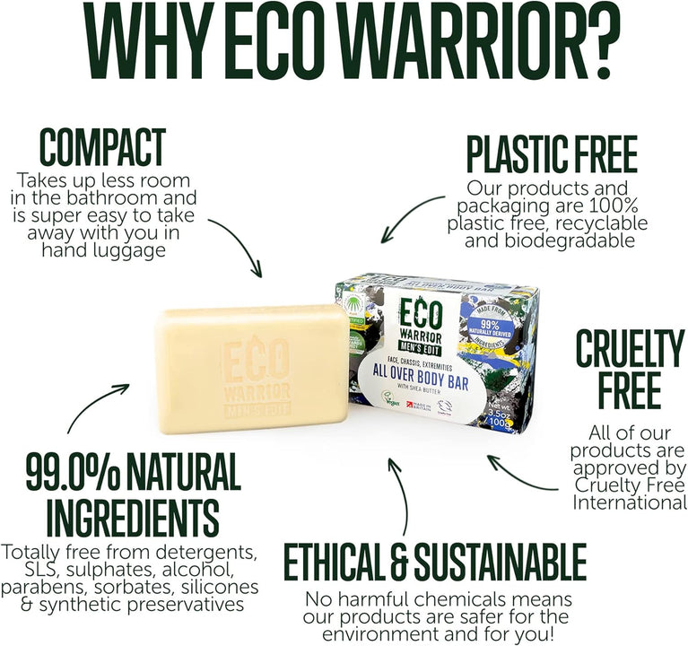 Eco Warrior Men's Nourishing Shea Butter Soap Bar - Natural, Vegan, and Cruelty-Free