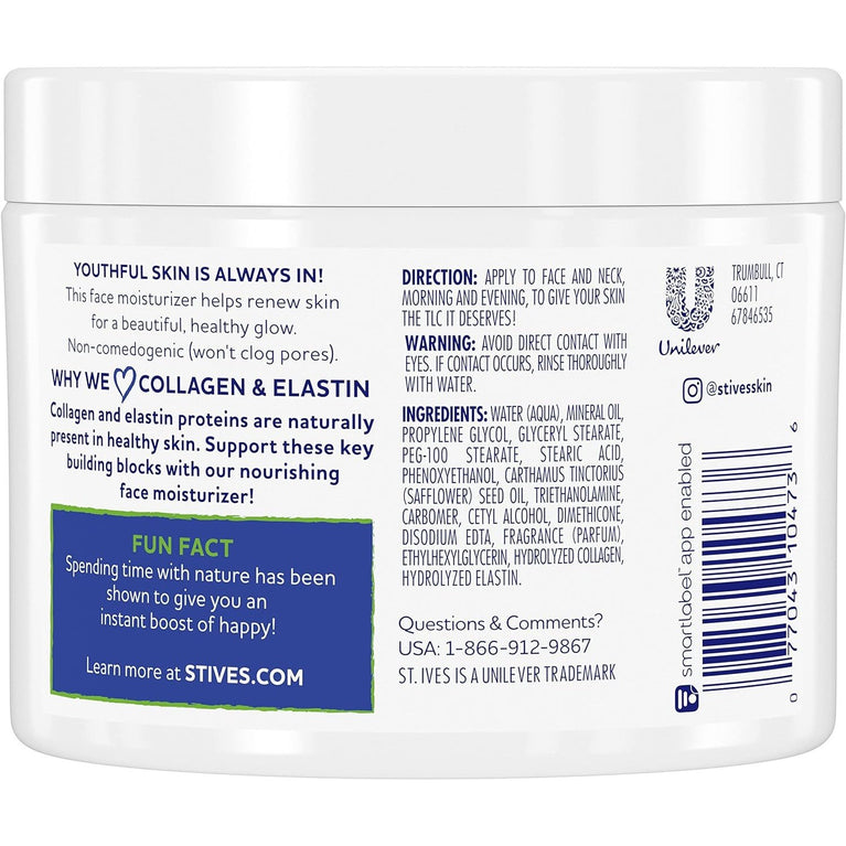 St Ives Youthful Radiance Skin Moisturizer with Collagen & Elastin - Dermatologist Tested, 10 oz Jar