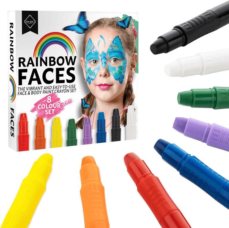 Bik Bok Creations 8-Color Face Paint Crayon Set - Fun and Safe for Kids & Adults, Great for Parties & Halloween!