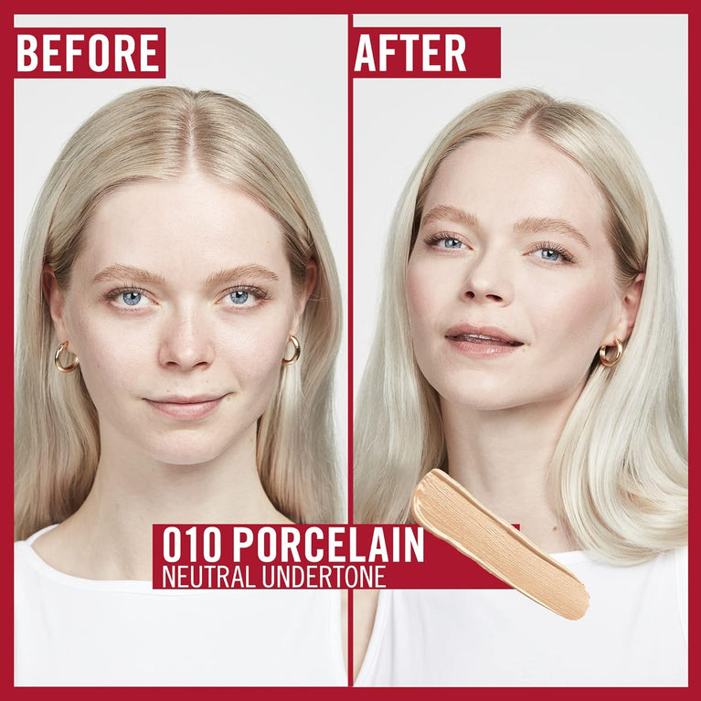 Rimmel 24-Hour Flawless Coverage Concealer, 010 Porcelain - Perfect for Fair Skin Tones