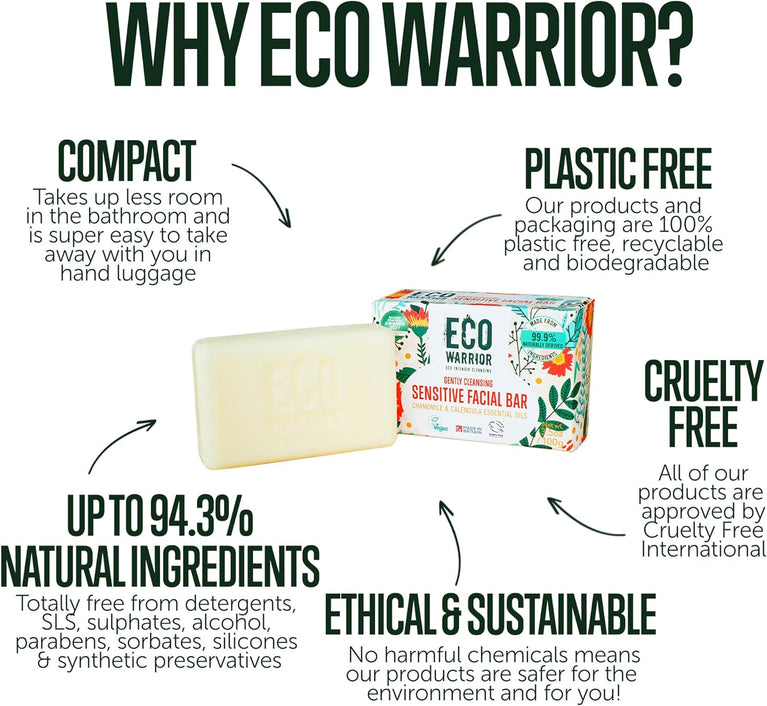 Gentle Vegan Facial Soap Bar with Olive, Chamomile & Calendula Oils - Natural, Cruelty-Free, Eco-Friendly 100g