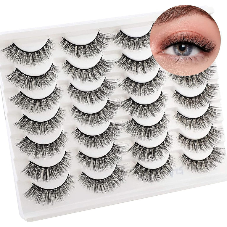 Newcally Vegan-Friendly 3D Faux Mink Eyelashes - 14 Pairs of Cat Eye Look Fluffy Strip Lashes, Hand-Knotted and Cruelty-Free