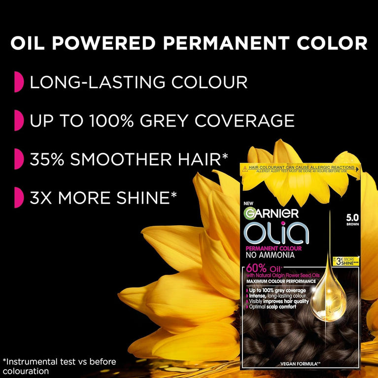 Garnier Olia 5.0 Brown Hair Dye - Oil-Powered Formula, Ammonia-Free Solution