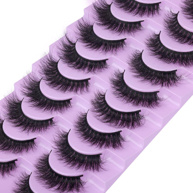 Wiwoseo 10 Pairs Handmade 3D Faux Mink Eyelashes, Lightweight Natural Wispy Fluffy False Lashes, 16MM Fox-Eye Style Fairy Lashes with Super Bend for Dramatic Look