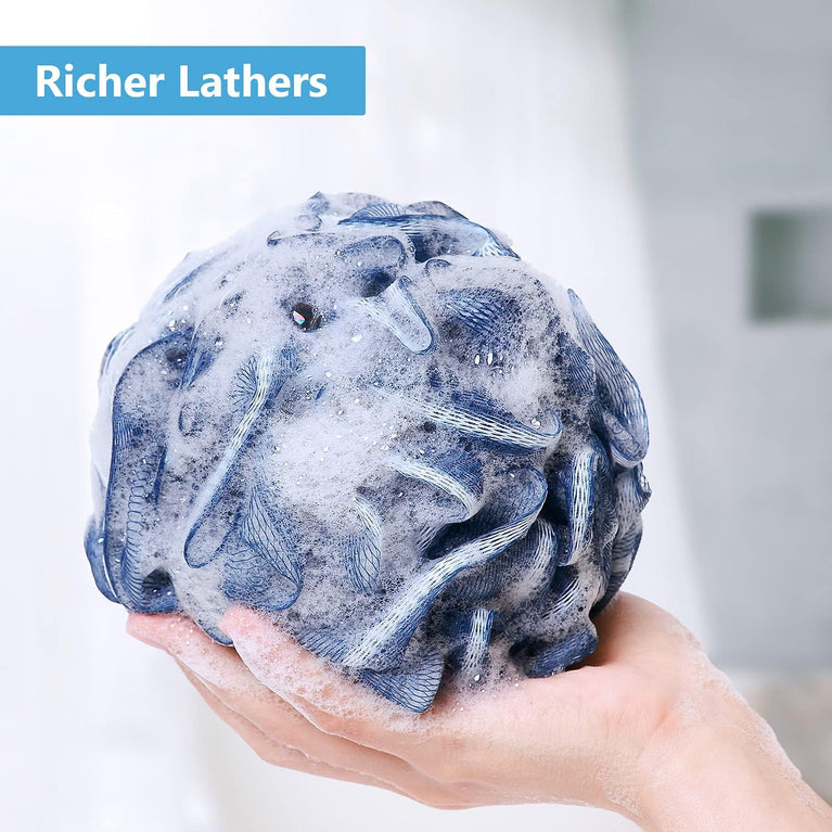 Large Navy Blue Bath Loofah Set of 4 for Men and Women