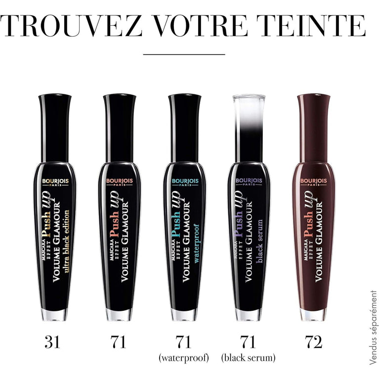 Bourjois Push Up Volumizing and Curling Mascara 71 Noir, Long-lasting 16 Hours, 7ml, 370712 for Sensitive Eyes