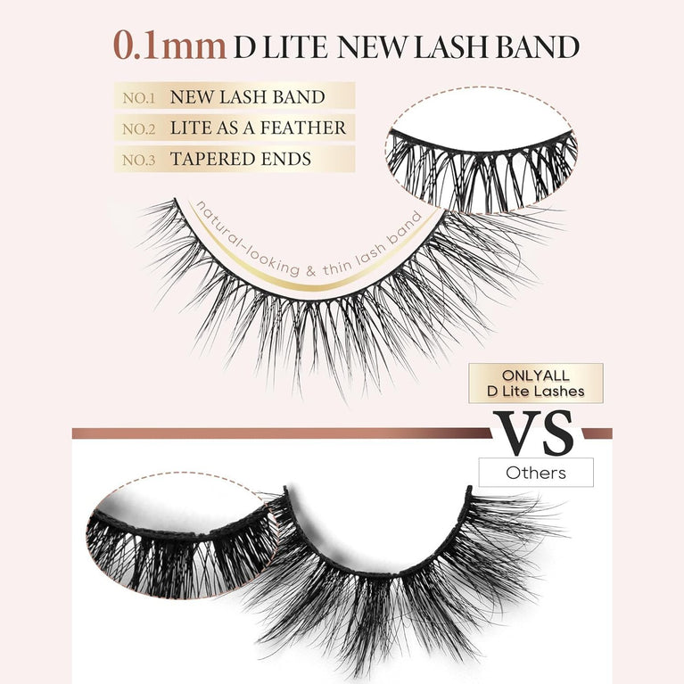 Onlyall Premium Natural-Look Wispy False Eyelashes with Ultra-Thin Band, Soft Flared Design, Lightweight Synthetic Fibers, 7 Pair Pack D1