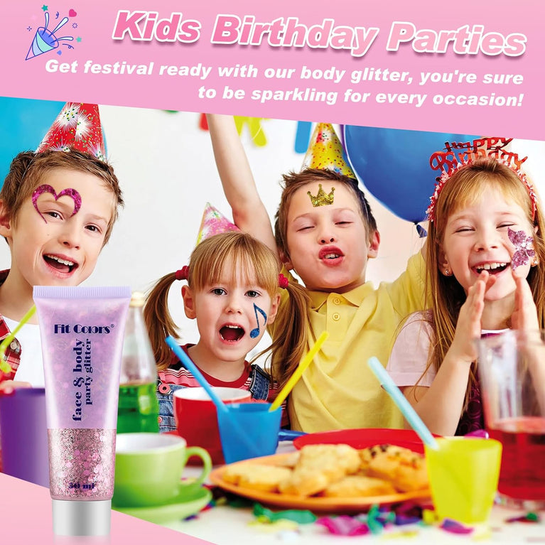 Holographic Pink Body Glitter Gel - Safe and Kid-Friendly Sparkling Lotion for Face, Hair, and Nails - Perfect for Parties, Cosplay, and DIY Art Projects - 50ml