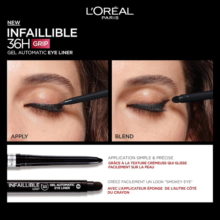 L'Oréal Paris Infallible 36H Gel Eyeliner, Semi-Permanent, Intense Black with Smudger and Sharpener