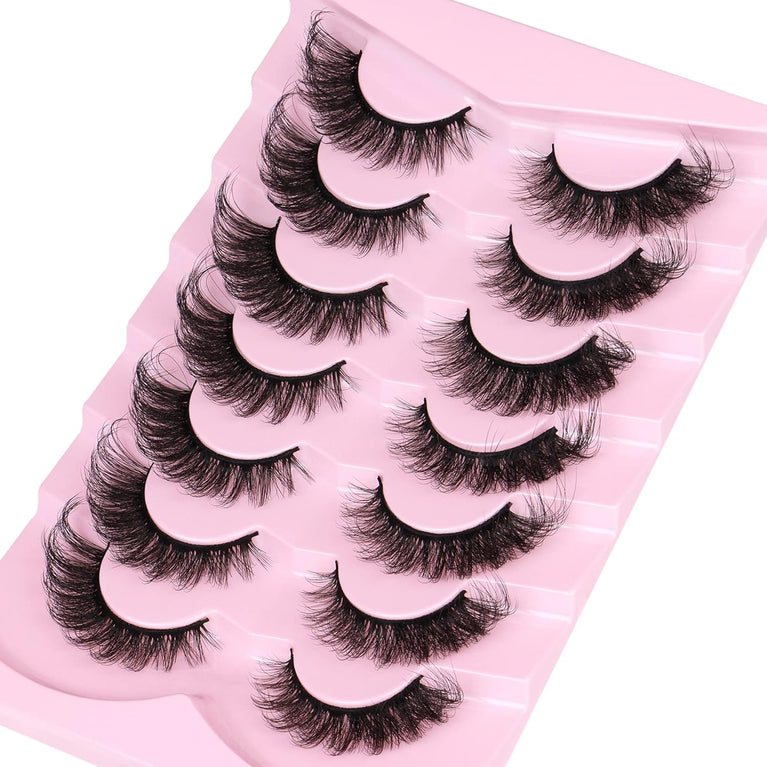 Ruairie Premium Faux Mink Cat Eye Lashes - 20MM Fluffy and Wispy False Eyelashes, 8D Dramatic Volume, 7 Pair Pack with Flexible Strip Lash Band