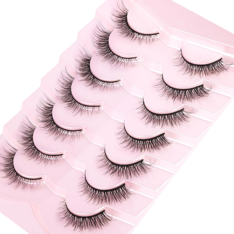 EYDEVRO's Wispy Natural Cat Eye Lashes - Faux Mink, Lightweight, Handmade False Eyelashes, 7 Pairs Pack, 12mm Short for Everyday Use