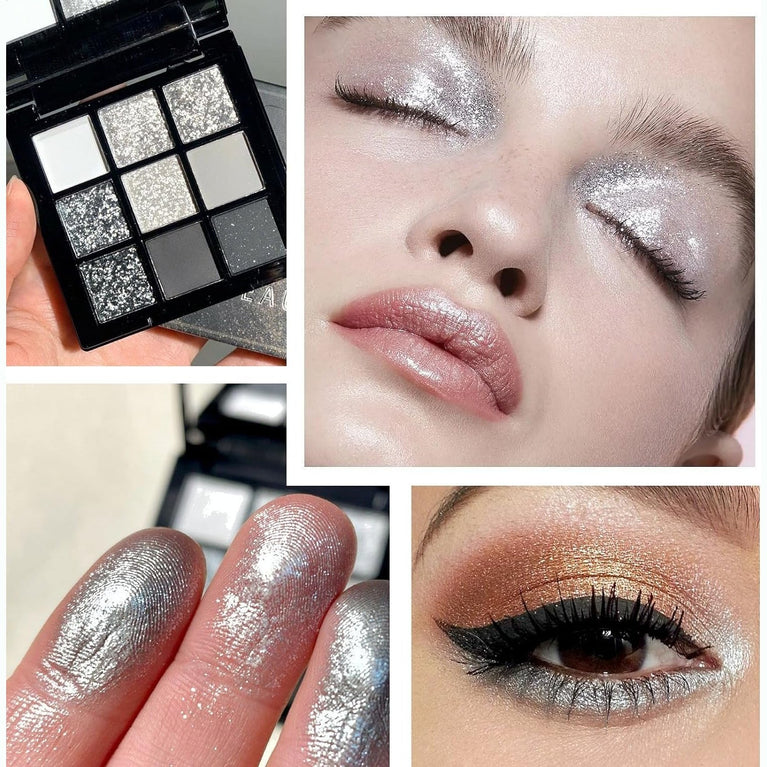 Smokey Silver and Black Gothic Eyeshadow Palette - Waterproof Long-Lasting Matte Eye Shadows in Cold Tones for Women and Girls - Versatile Makeup Pallet for Daily Use or Special Events - Ideal Gift for Halloween and Christmas