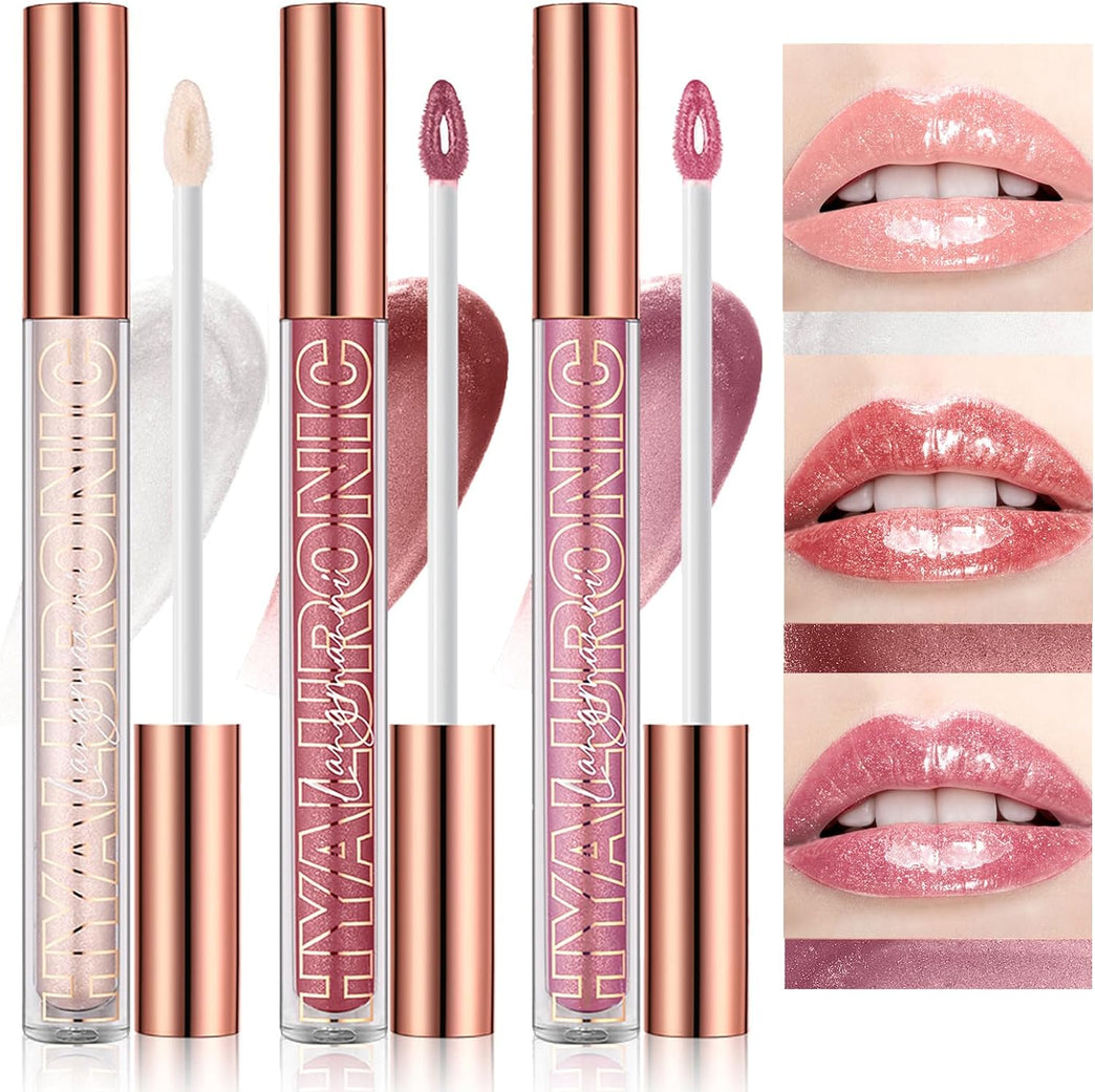 LANGMANNI Trio Lip Gloss Set with Hyaluronic Acid - Moisturizing, Shine Enhancing, and Long-Lasting Lip Hydrator, 0.1oz/pc (#1+#2+#3)