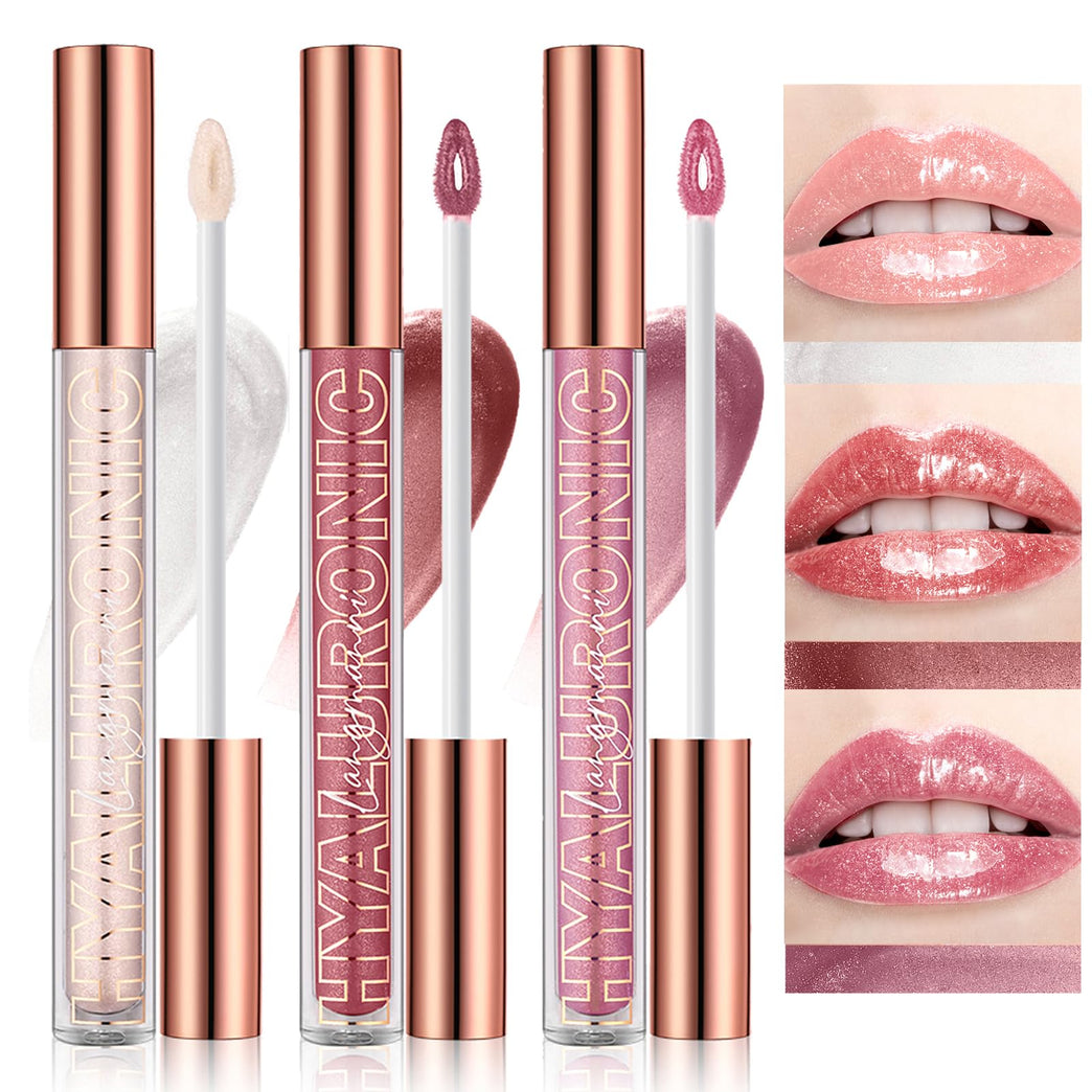 LANGMANNI Trio Lip Gloss Set with Hyaluronic Acid - Moisturizing, Shine Enhancing, and Long-Lasting Lip Hydrator, 0.1oz/pc (#1+#2+#3)
