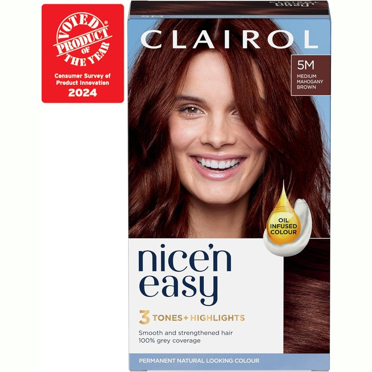 Clairol Nice'n Easy Crème, Medium Mahogany Brown Hair Dye with Oil Infusion and Salon Highlights