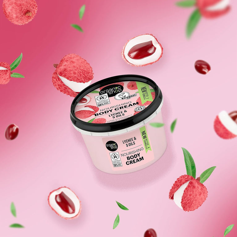 Organic Shop Pink Lychee and 5 Oils Nourishing Body Cream, 250 ml