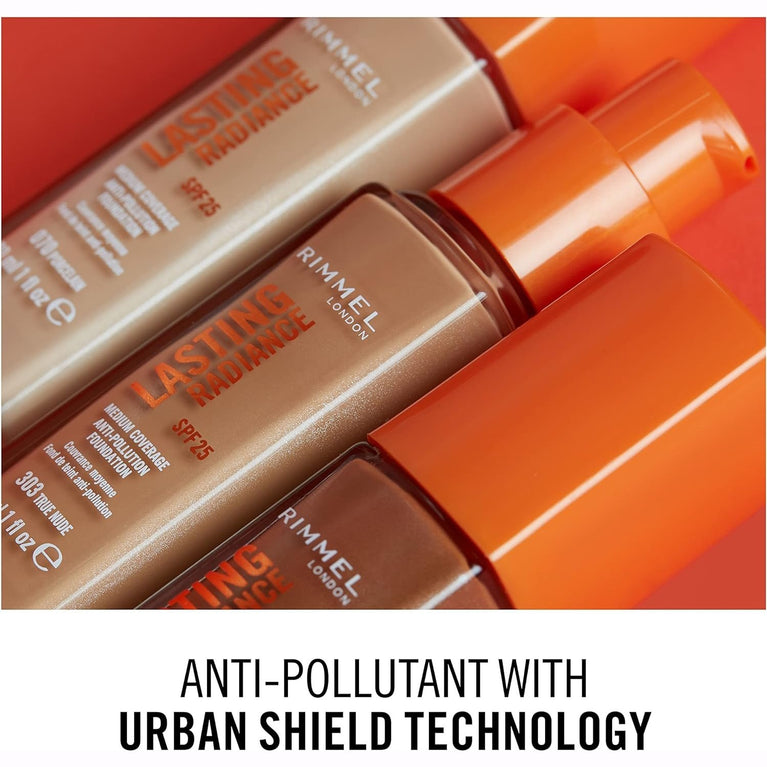 Rimmel Lasting Radiance Foundation in Soft Beige - Medium Coverage with SPF 25 and Anti-Pollution Properties, 30ml