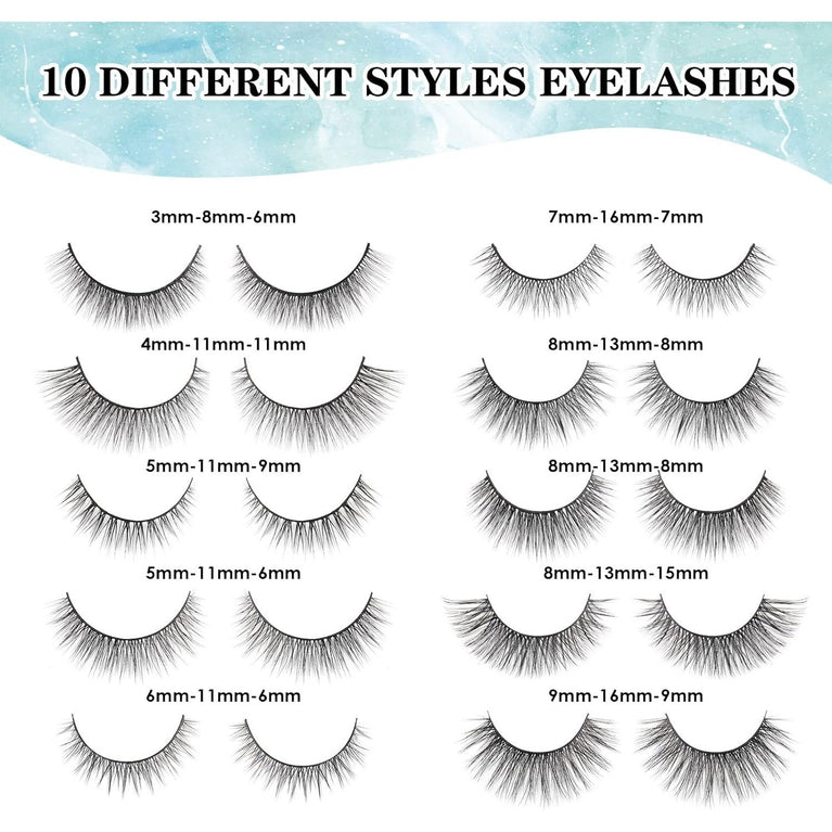 SISILILY Handmade 3D Eyelashes Set with Glue - 10 Pairs of Reusable Black Strip False Lashes for Various Occasions
