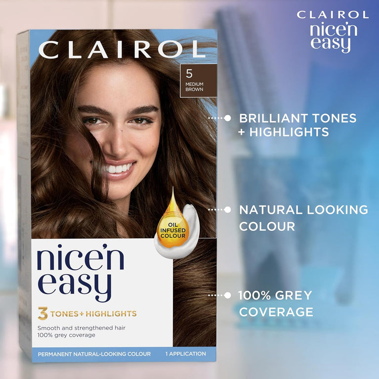 Clairol Nice'n Easy Crème, Medium Mahogany Brown Hair Dye with Oil Infusion and Salon Highlights