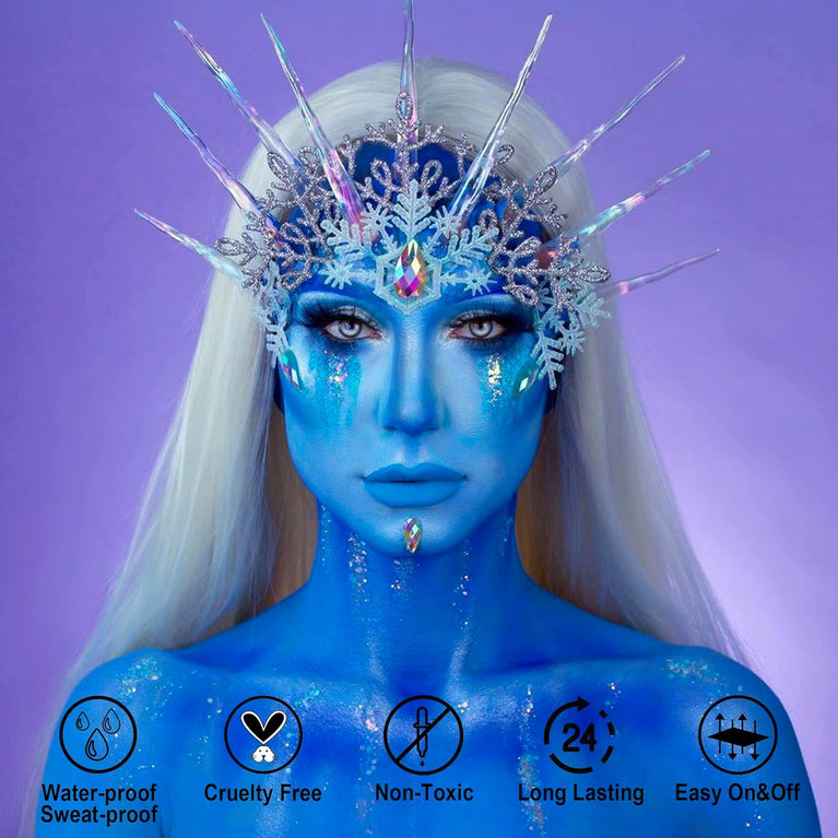 CCbeauty Intense Blue Face Paint Stick for Avtar Mystique Halloween Cosplay, Non-Toxic SFX Makeup Kit, Waterproof Oil-Based Body Paint for Professional Full Coverage FX Effects